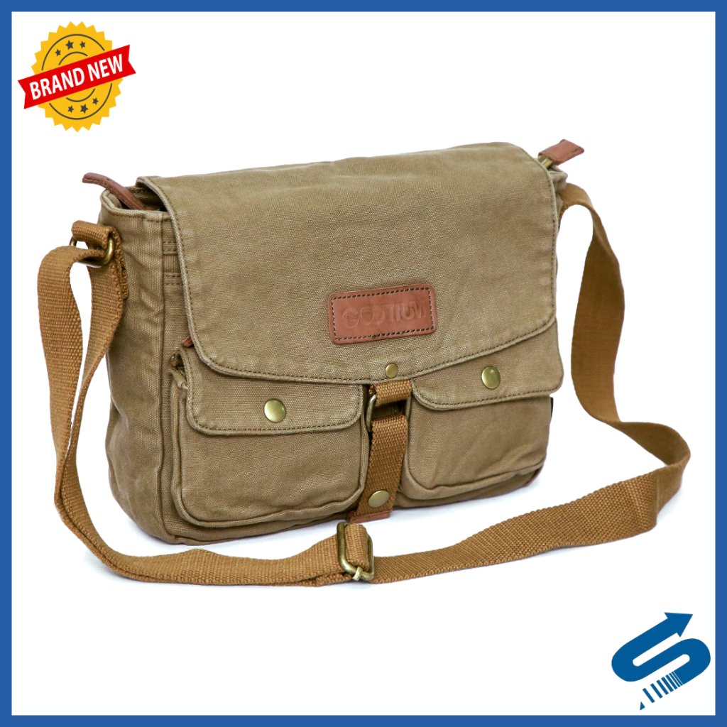 Canvas Messenger Bag - Vintage Crossbody Shoulder Satchel - 11.2"L